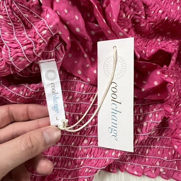 Coolchange Women's Size Large Pink Polka Dot Smocked Daria Top Tie‎ Back - Picture 10 of 10